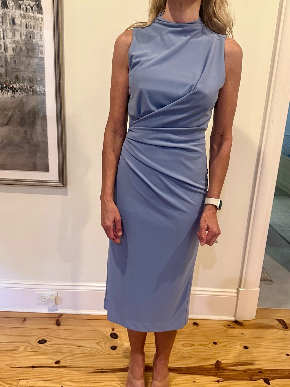 Zara Dusty Blue Sleeveless Draped Midi Dress